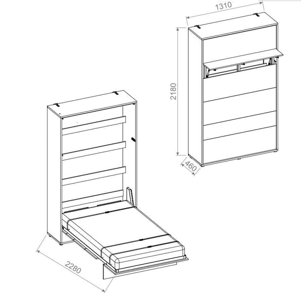 Pat rabatabil pe perete, cu mecanism pneumatic si somiera inclusa, Bed Concept Vertical Alb Mat, 200 x 120 cm (2)