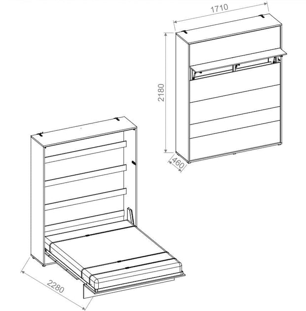 Pat rabatabil pe perete, cu mecanism pneumatic si somiera inclusa, Bed Concept Vertical Alb Mat, 200 x 160 cm (3)