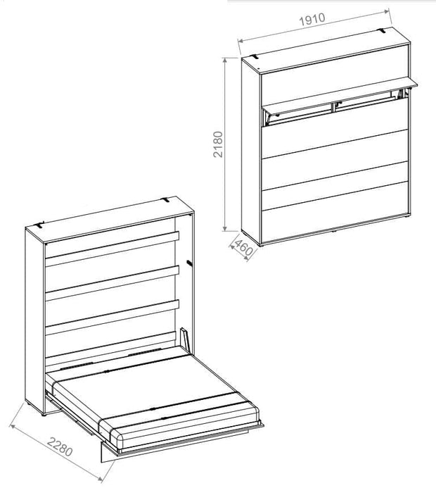 Lenart Pat rabatabil pe perete, cu mecanism pneumatic si somiera inclusa, Bed Concept Vertical Gri Mat, 200 x 180 cm