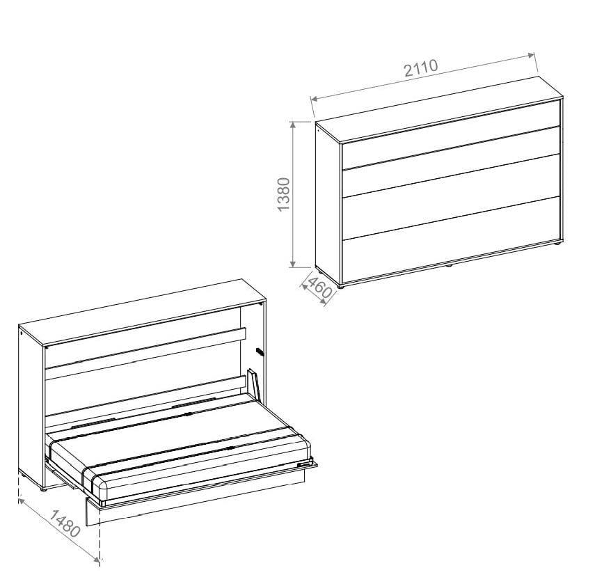 Lenart Pat rabatabil pe perete, cu mecanism pneumatic si somiera inclusa, pentru copii si tineret, Concept Junior Horizontal Stejar Artisan / Gri, 200 x 120 cm