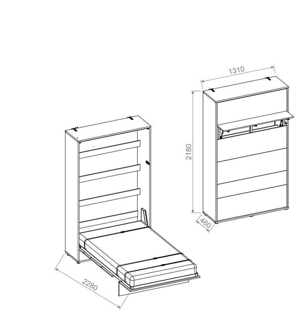 Lenart Pat rabatabil pe perete, cu mecanism pneumatic si somiera inclusa, pentru copii si tineret, Concept Junior Vertical Gri, 200 x 120 cm