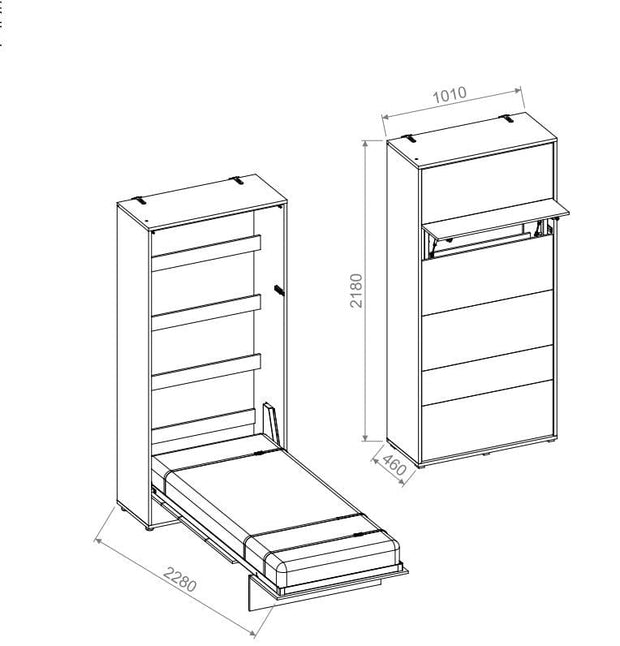 Lenart Pat rabatabil pe perete, cu mecanism pneumatic si somiera inclusa, pentru copii si tineret, Concept Junior Vertical Gri, 200 x 90 cm