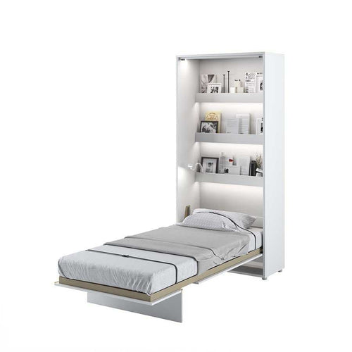 Lenart Pat rabatabil pe perete, cu mecanism pneumatic, sistem LED si somiera inclusa, Bed Concept Vertical Alb Mat, 200 x 90 cm