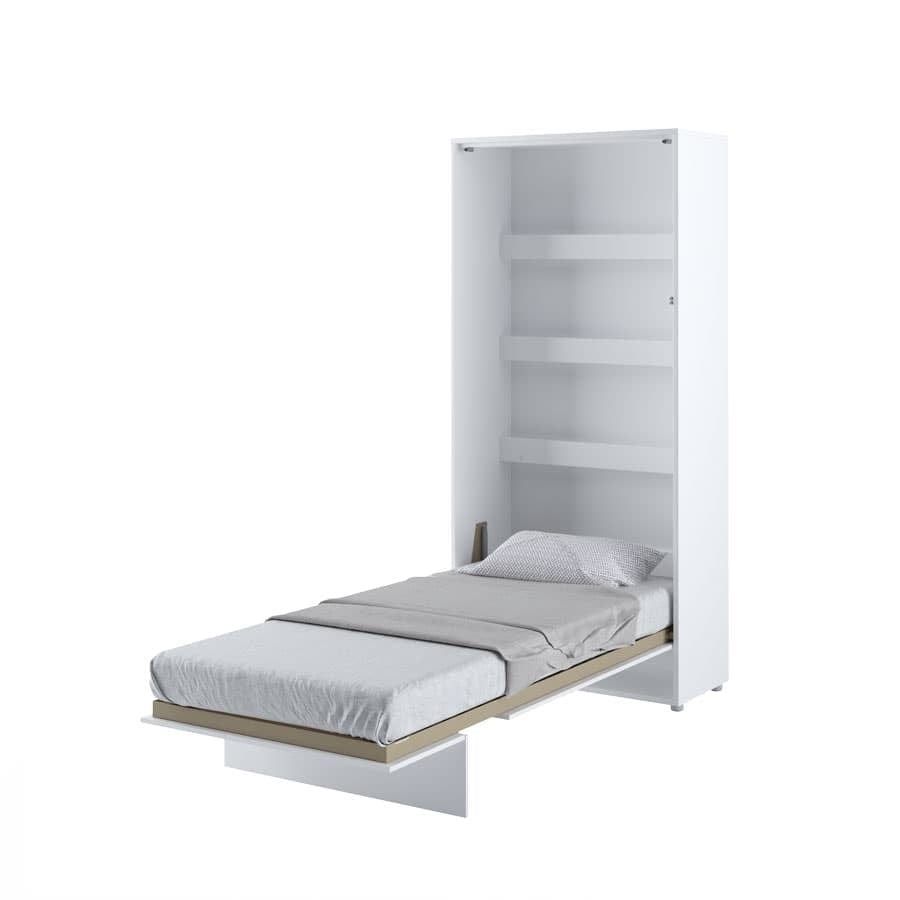 Pat rabatabil pe perete, cu mecanism pneumatic, sistem LED si somiera inclusa, Bed Concept Vertical Alb Mat, 200 x 90 cm (2)