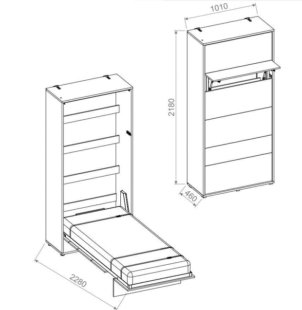 Pat rabatabil pe perete, cu mecanism pneumatic, sistem LED si somiera inclusa, Bed Concept Vertical Alb Mat, 200 x 90 cm (3)