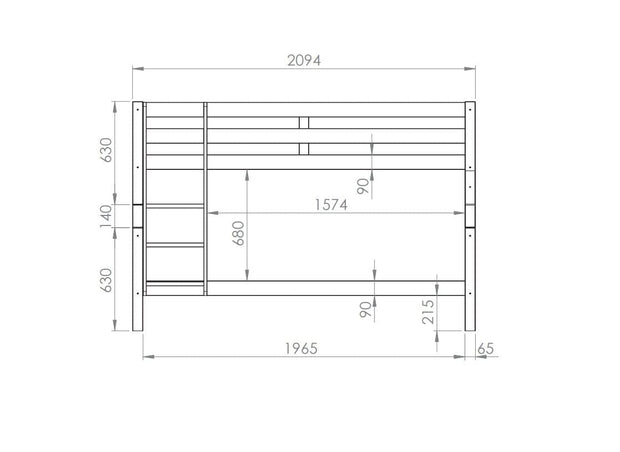 Pat supraetajat din lemn de pin cu 2 sertare, pentru copii Pino Small Natural, 200 x 90 cm (5)