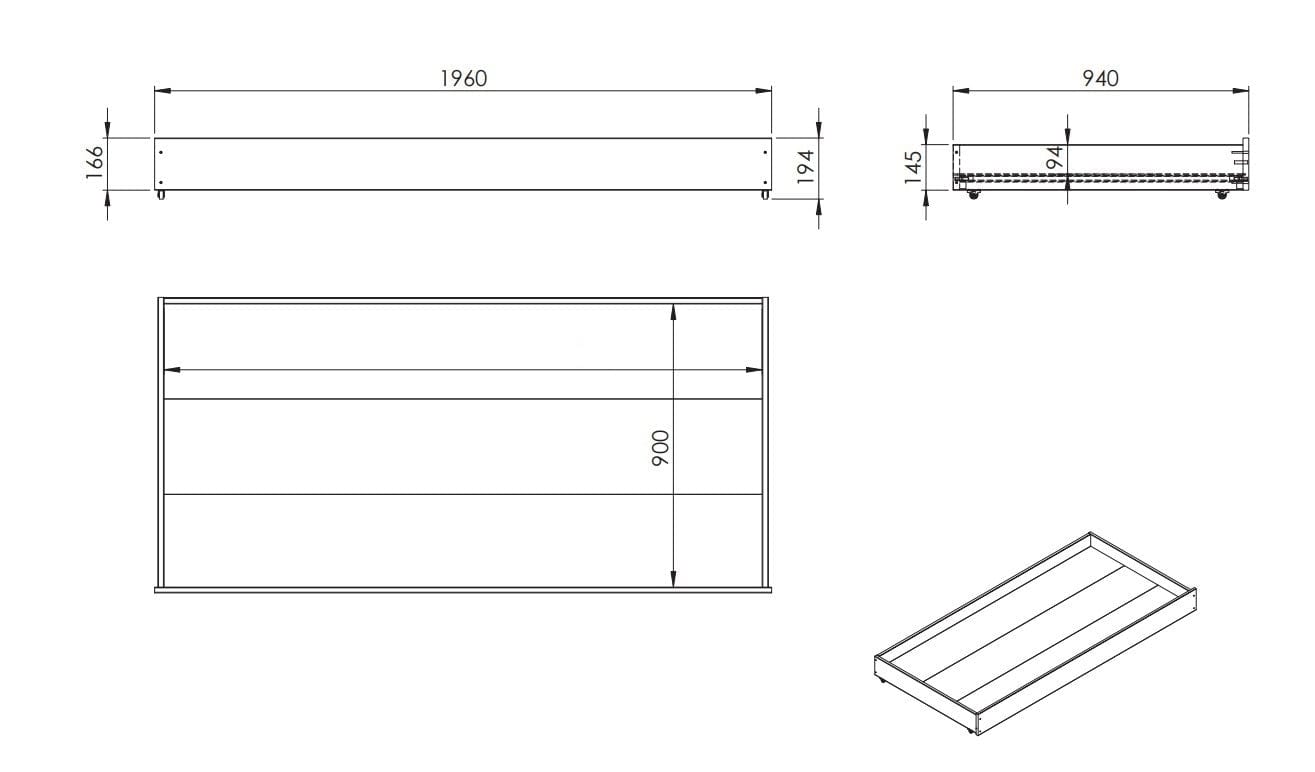 Pat supraetajat din lemn de pin cu sertar, pentru copii Pino Small Alb, 200 x 90 cm (6)