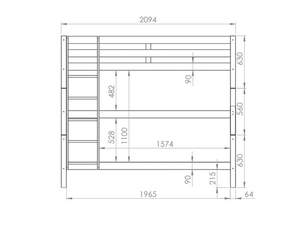 Pat supraetajat din lemn de pin pentru copii Pino Tall Alb, 200 x 90 cm (3)