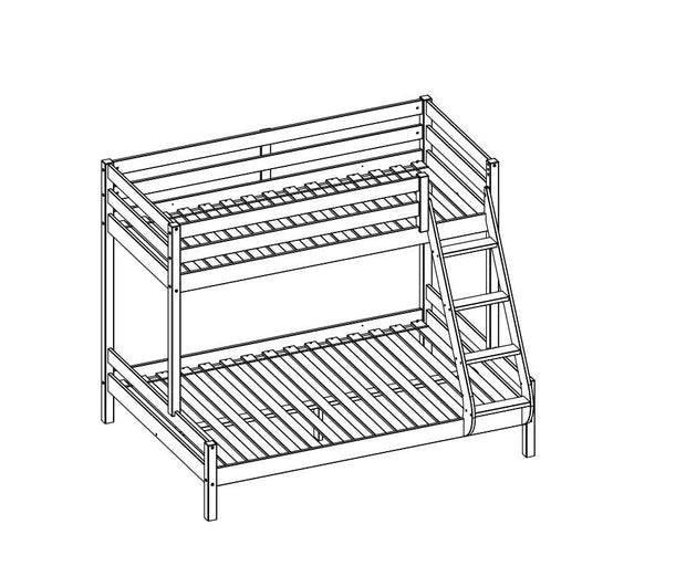 Pat supraetajat din lemn de pin pentru copii si tineret Pino Triple Alb, 200 x 140 / 200 x 90 cm (3)