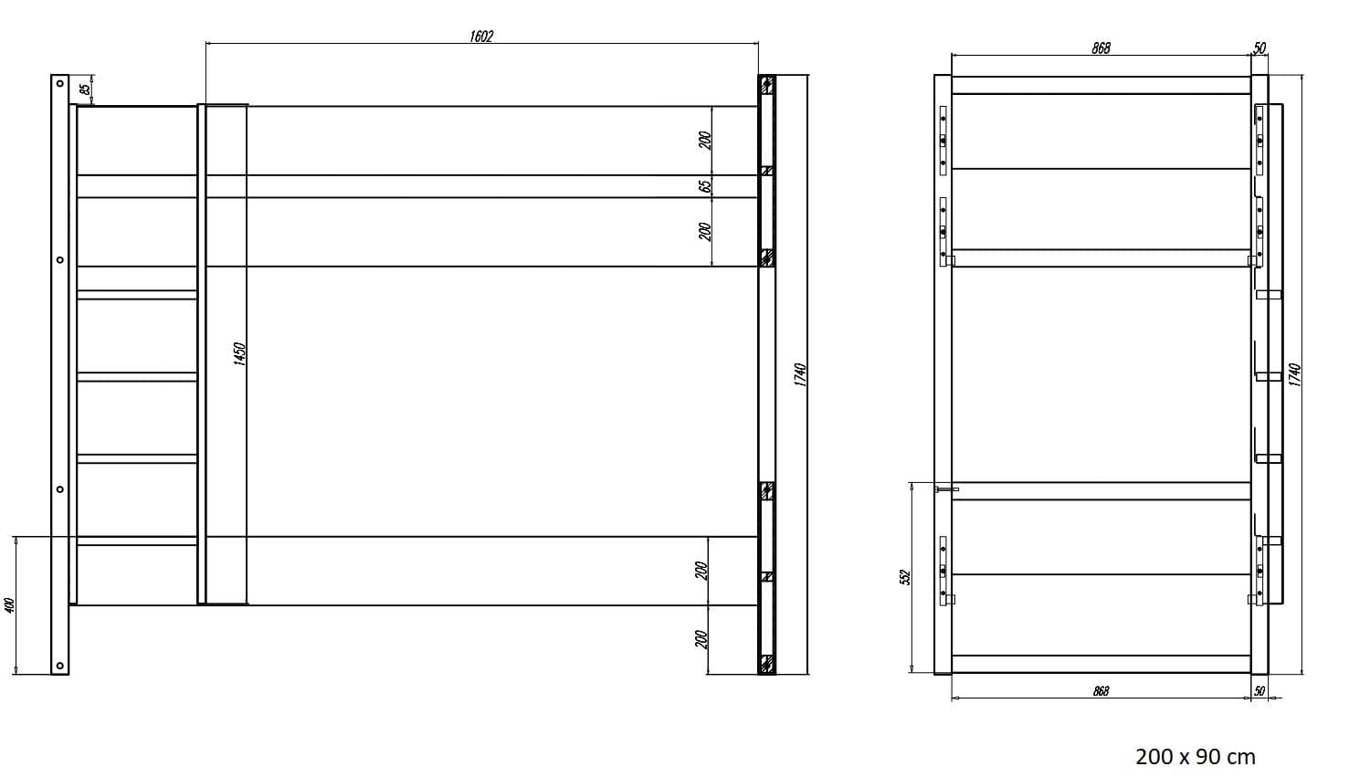 Pat supraetajat din lemn de pin si MDF pentru copii Lara Alb, 200 x 90 cm (2)