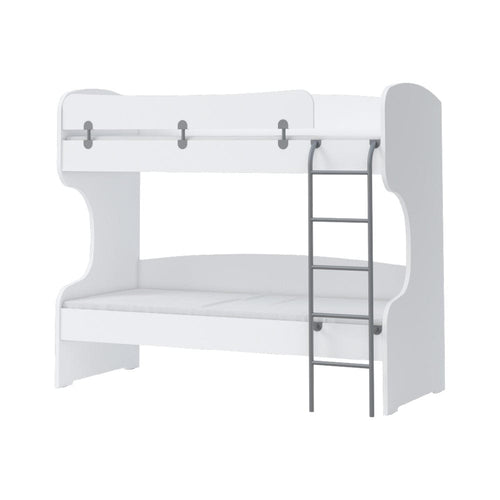 Pat supraetajat din pal, pentru copii, Kiki KRSP Alb, 200 x 90 cm & JLASR-KIKI-BUNK-BED-KRSP-WHITE