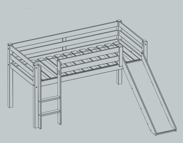 Pat etajat din lemn de pin, cu tobogan pentru copii Pino Astro Alb, 200 x 90 cm (4)