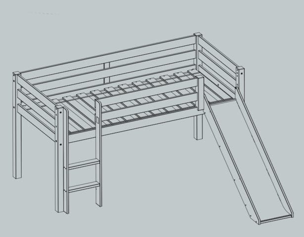 Pat etajat din lemn de pin, cu tobogan pentru copii Pino Simple Natural, 200 x 90 cm (2)