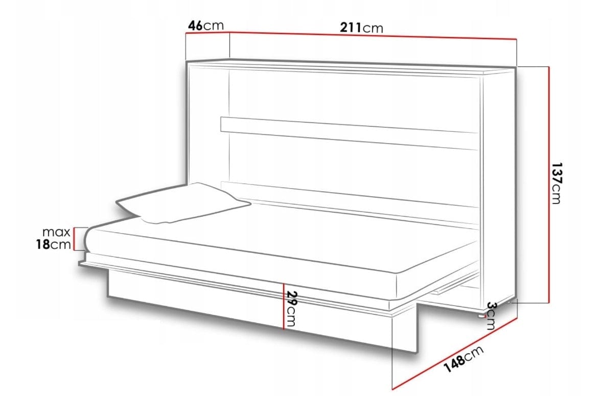 Pat rabatabil pe perete, cu mecanism pneumatic si somiera inclusa, Bed Concept Horizontal Gri Mat, 200 x 120 cm (3)