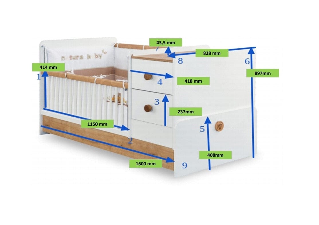 Patut transformabil din pal, pentru bebe Natura Baby White / Nature, 160 x 75 cm (10)