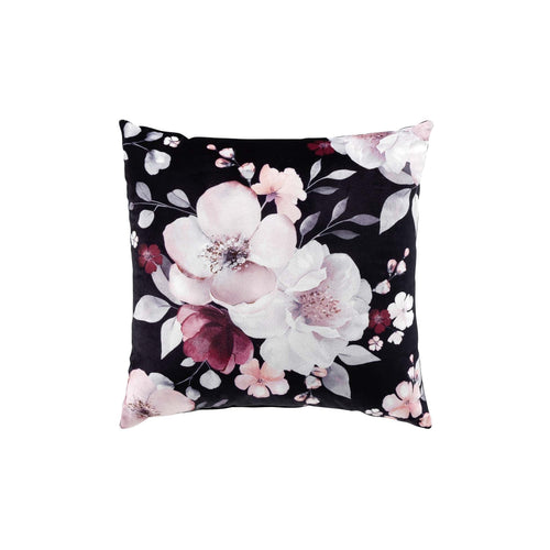 Perna decorativa cu husa detasabila, Velvet Flower Negru, 40 x 40 cm