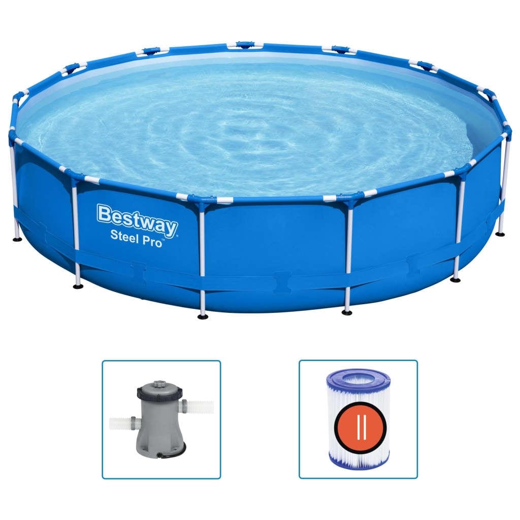 Piscina cu cadru metalic, Bestway Steel Pro Albastru / Alb, Ø396xH84 cm (1)