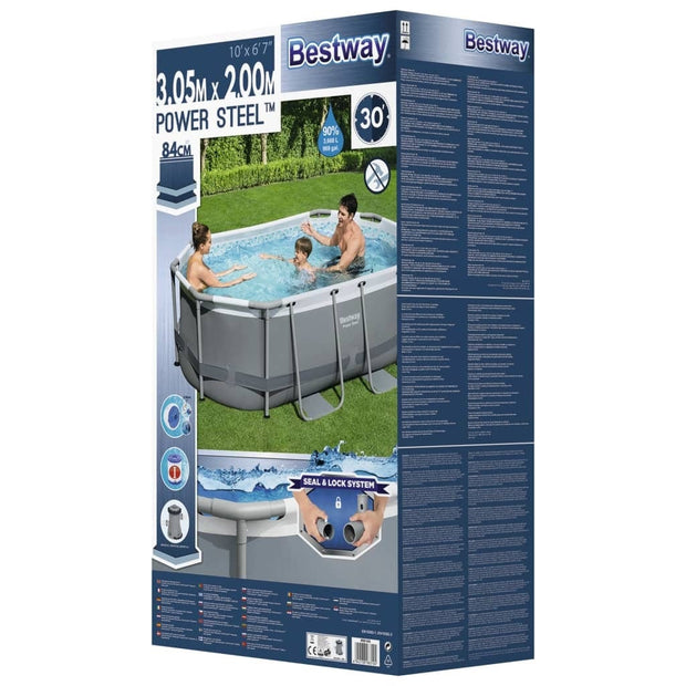 Piscina cu cadru metalic si 3 accesorii incluse, Bestway Power Steel Oval Gri, L305xl200xH84 cm (5)