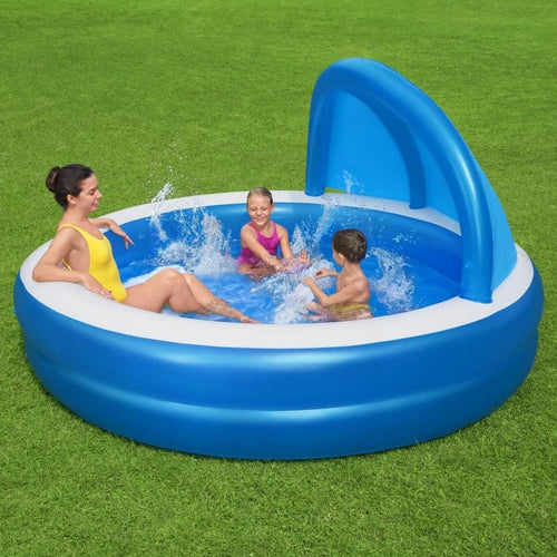 Piscina gonflabila cu parasolar, Bestway Summer Days Family Albastru, Ø241xH140 cm