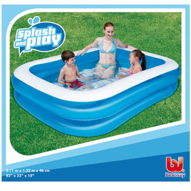 Piscina gonflabila pentru copii, Bestway Swimming Pool Rectangular Albastru / Alb, L211xl132xH46 cm (1)