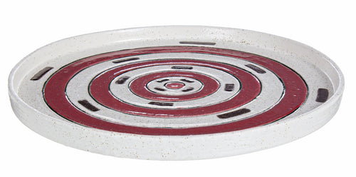 Platou decorativ din ceramica, Etnic Alb / Burgundy, Ø35,5xH2,5 cm