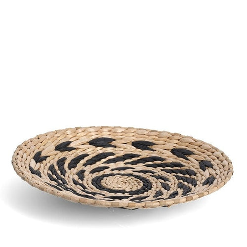 Platou decorativ din papura, Weave Small Natural / Negru, Ø30 cm