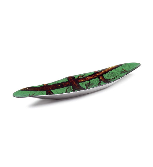 Platou decorativ din sticla Arizona Oval Verde / Maro, L45xl15xH5 cm