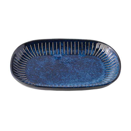 Platou pentru servire, din ceramica, Ridged Albastru, L19xl13xH2,5 cm