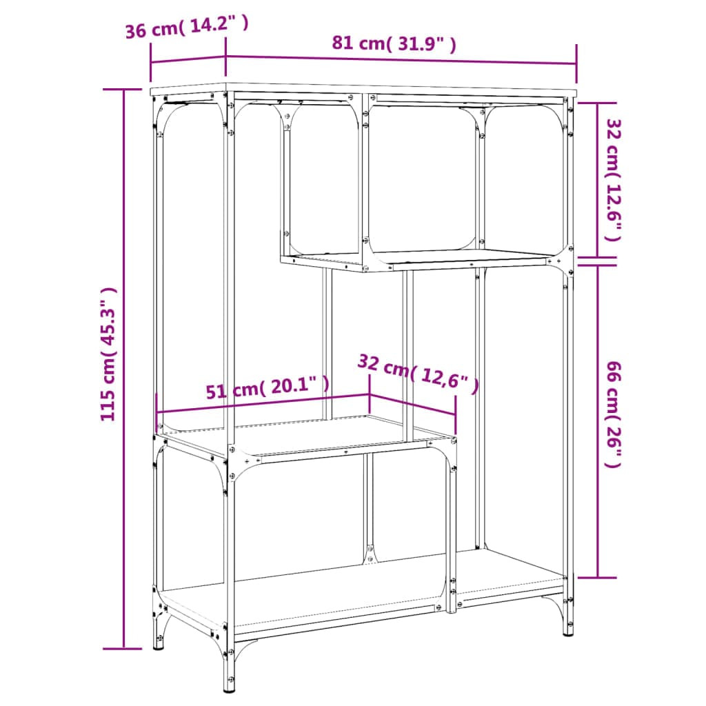 Raft din lemn, Loggia 126 Negru, l81xA36xH115 cm (8)