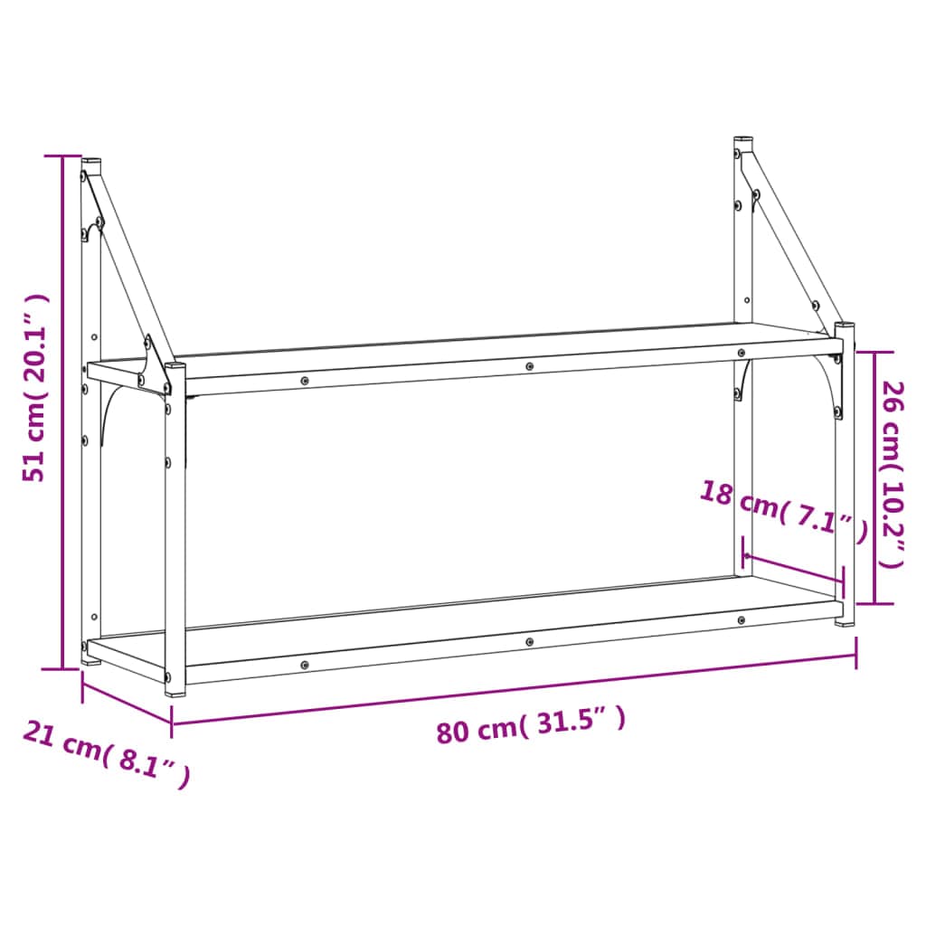 Raft din lemn, Loggia 135 Gri / Negru, l80xA21xH51 cm (7)