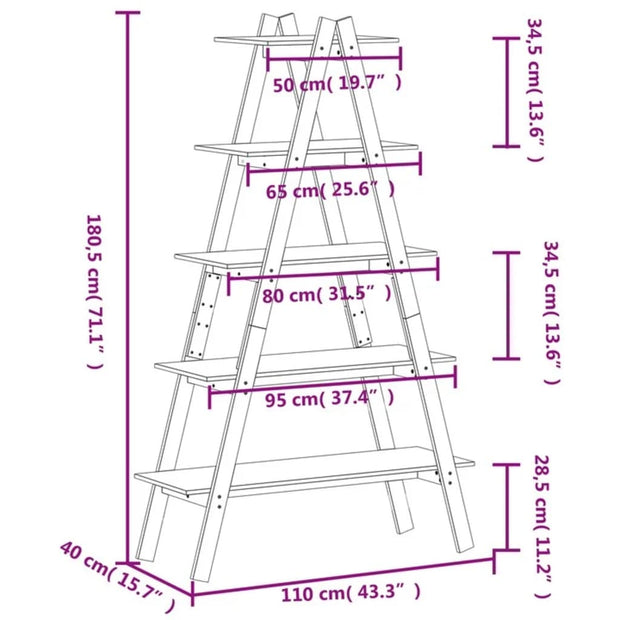 Raft din lemn, Loggia 137 Negru, l110xA40xH180,5 cm (8)