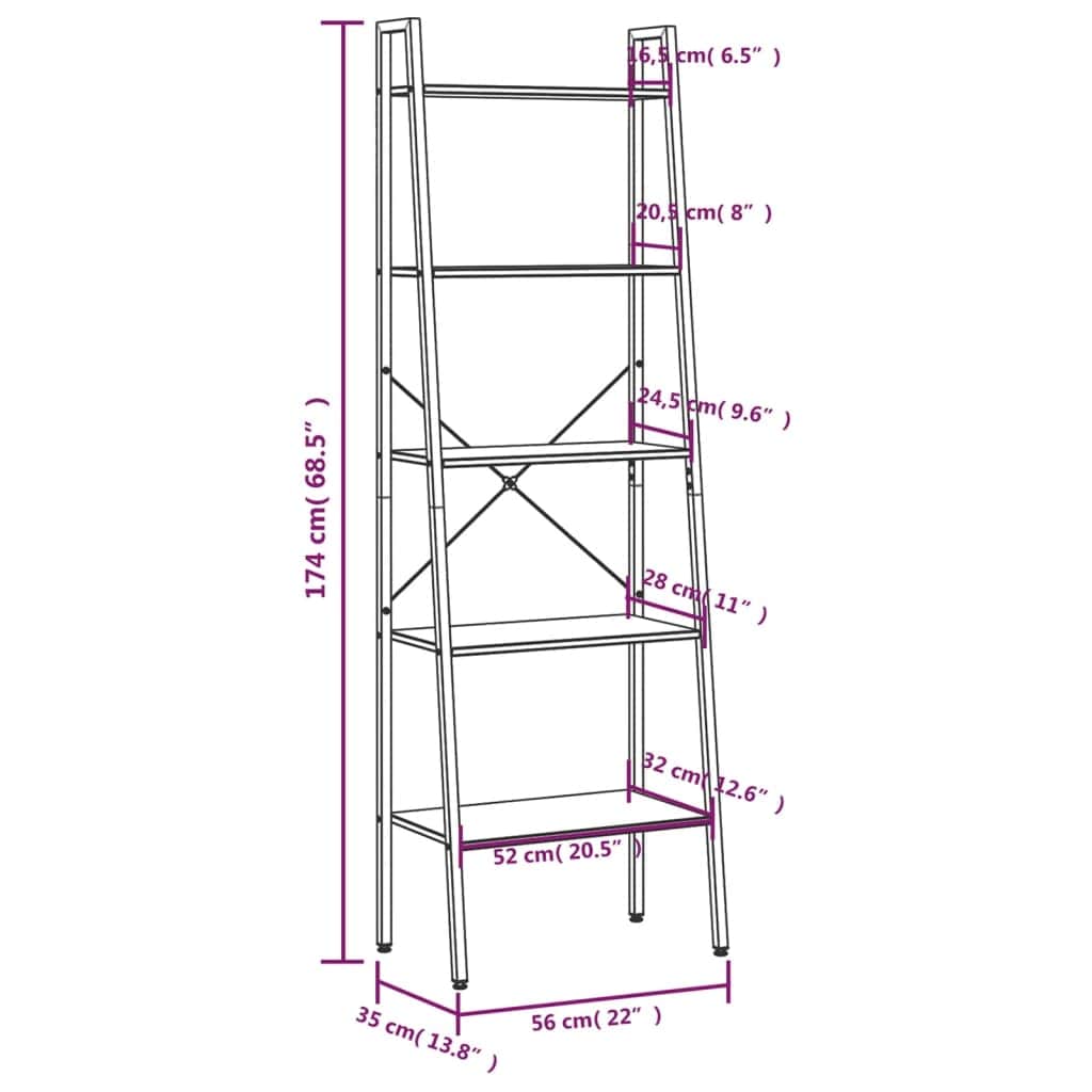 Raft din lemn, Loggia 48 Maro Deschis / Negru, l56xA35xH174 cm (7)