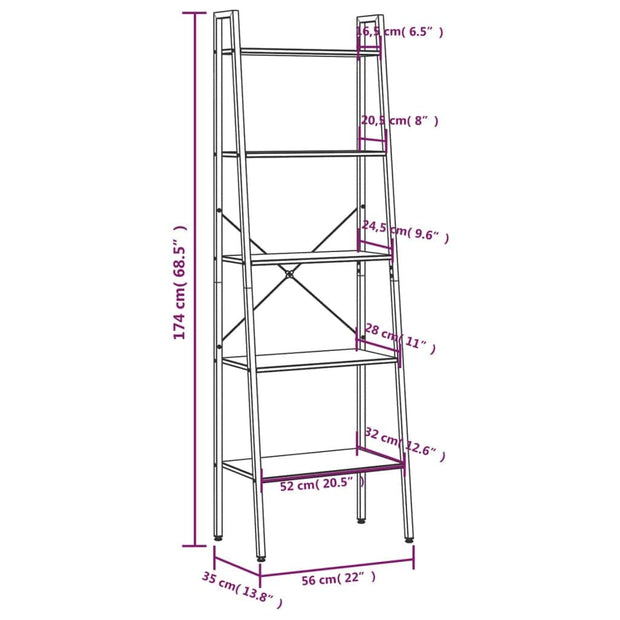 Raft din lemn, Loggia 48 Maro Deschis / Negru, l56xA35xH174 cm (7)