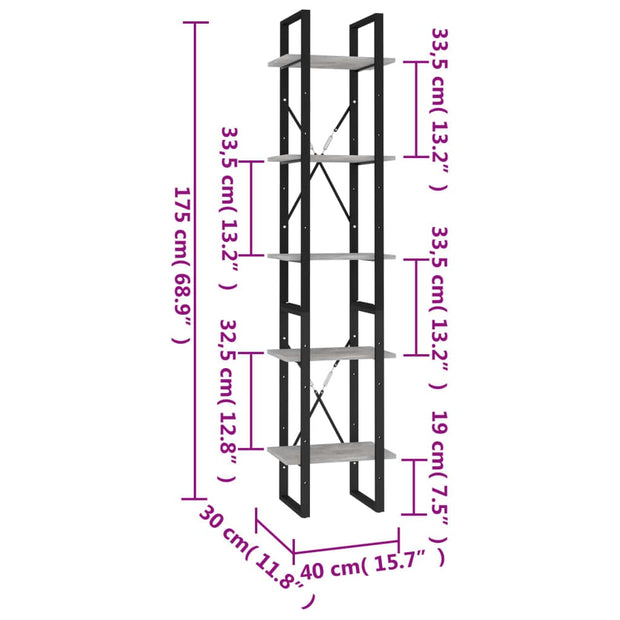 Raft din metal si lemn compozit, Loggia 114 Gri, l40xA30xH105 cm (5)