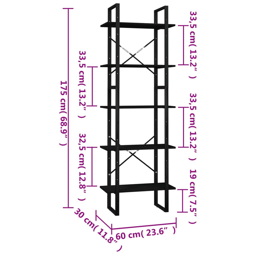 Raft din metal si lemn, Loggia 109 Negru, l60xA30xH105 cm (4)