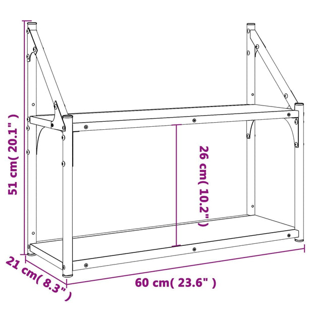 Raft suspendat din lemn, Loggia 131 Negru, l60xA21xH51 cm (7)