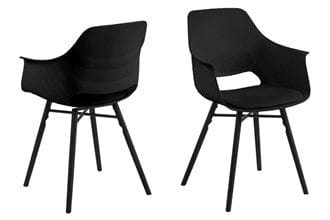 Set 2 scaune din plastic, sezut tapitat cu piele ecologica si picioare din lemn Ramona Negru, l57xA52,5xH85 cm