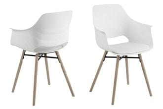 Set 2 scaune din plastic, sezut tapitat cu piele ecologica si picioare din lemn Ramona Alb / Stejar, l57xA52,5xH85 cm (1)