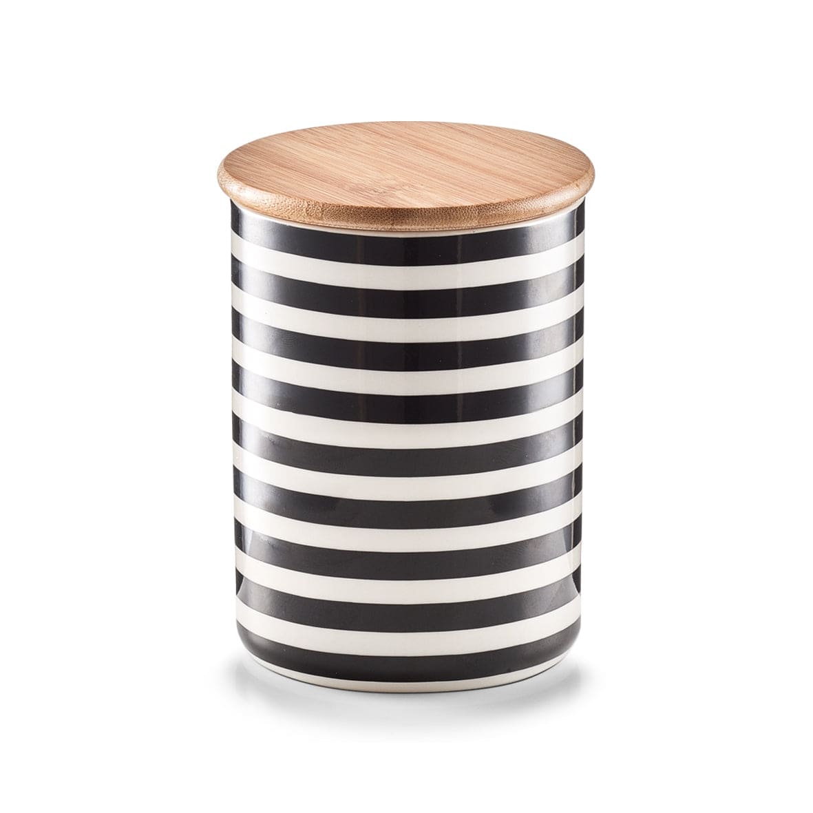 Zeller Recipient ceramic pentru depozitare Stripes, capac din bambus, Black/White, 580 ml, Ø 10xH13 cm