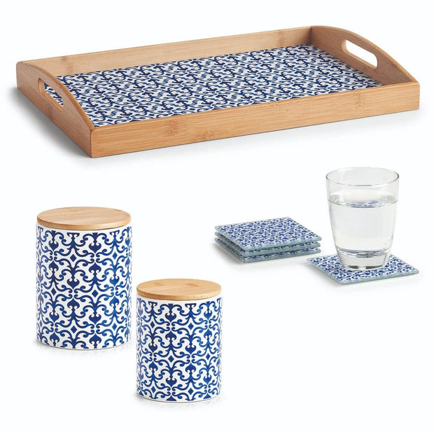 Recipient pentru depozitare cu capac, din ceramica, Morocco Small Albastru / Alb, 600 ml, Ø9,5xH12,2 cm (2)