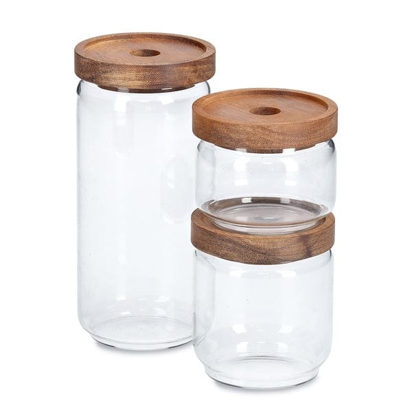 Recipient pentru depozitare cu capac etans, din sticla, Acacia Round Medium Natural, 435 ml, Ø9xH10,5 cm (3)