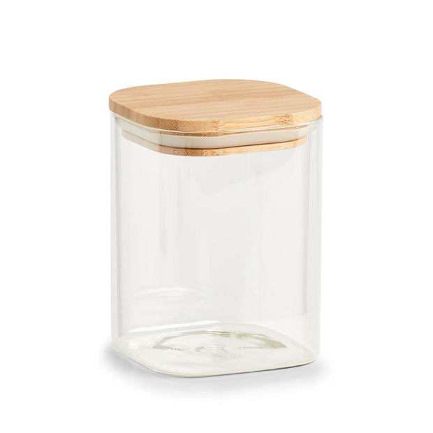 Zeller Recipient pentru depozitare cu capac etans, din sticla, Bamboo Square Large Natural, 900 ml, L10xl10xH14 cm