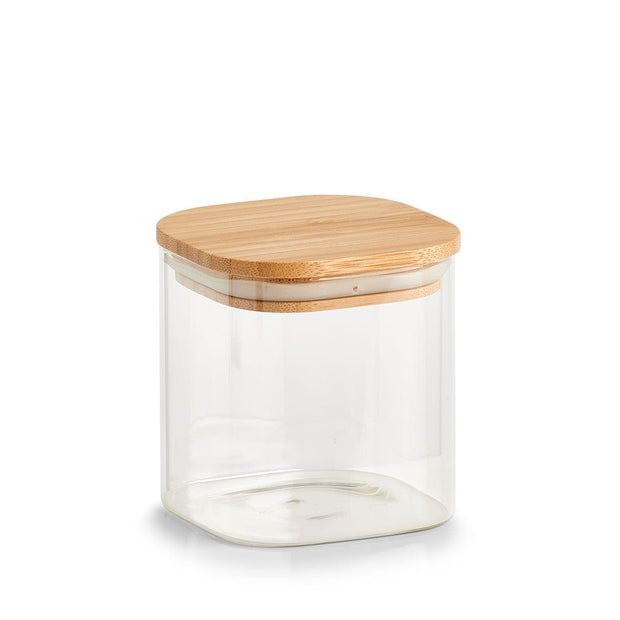 Zeller Recipient pentru depozitare cu capac etans, din sticla, Bamboo Square Small Natural, 640 ml, L10xl10xH11 cm