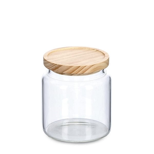 Recipient pentru depozitare cu capac etans, din sticla, Wood Round Small Natural, 830 ml, Ø11xH12,5 cm