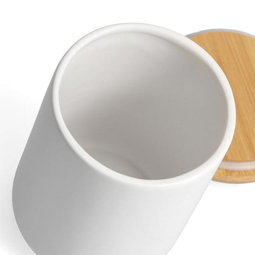 Recipient ceramic pentru depozitare, capac din bambus, Spice Tall Alb 1150 ml, Ø12xH16 cm (1)