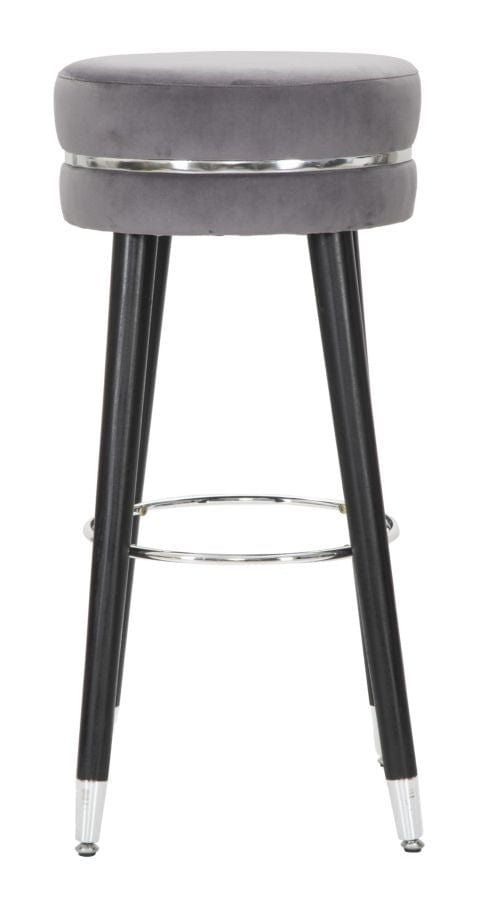 Scaun de bar tapitat cu stofa si picioare din lemn Paris Velvet Gri / Negru / Argintiu, Ø35xH74 cm (2)