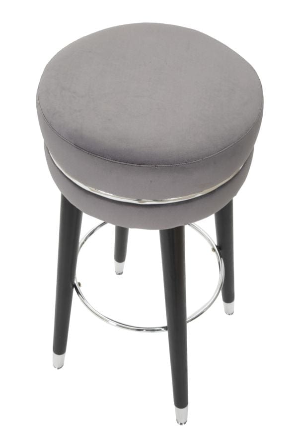 Scaun de bar tapitat cu stofa si picioare din lemn Paris Velvet Gri / Negru / Argintiu, Ø35xH74 cm (3)