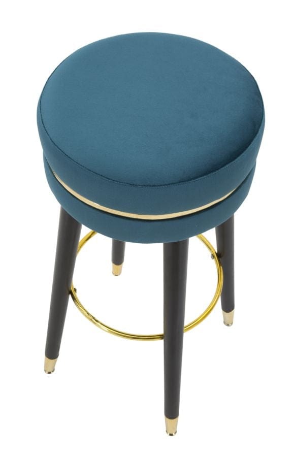 Scaun de bar tapitat cu stofa si picioare din lemn, Paris Velvet Teal / Negru / Auriu, Ø35xH74 cm (3)