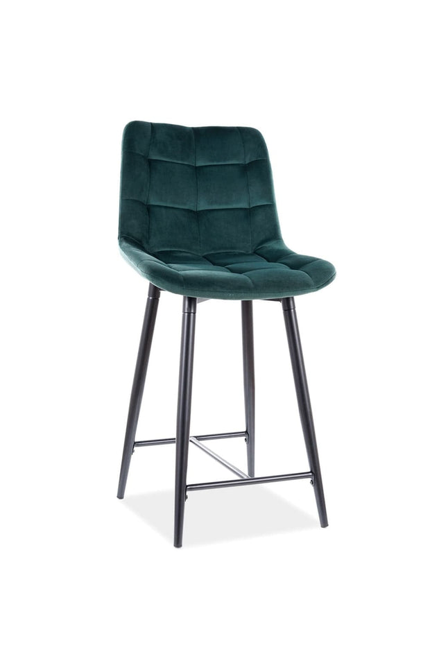 Scaun de bar tapitat cu stofa si picioare metalice Chase H-2 Velvet Verde Inchis / Negru, l45xA37xH92 cm