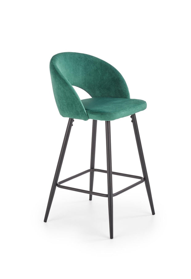 Scaun de bar tapitat cu stofa si picioare metalice, Hoku-96 Velvet Verde Inchis / Negru, l49xA49xH89 cm